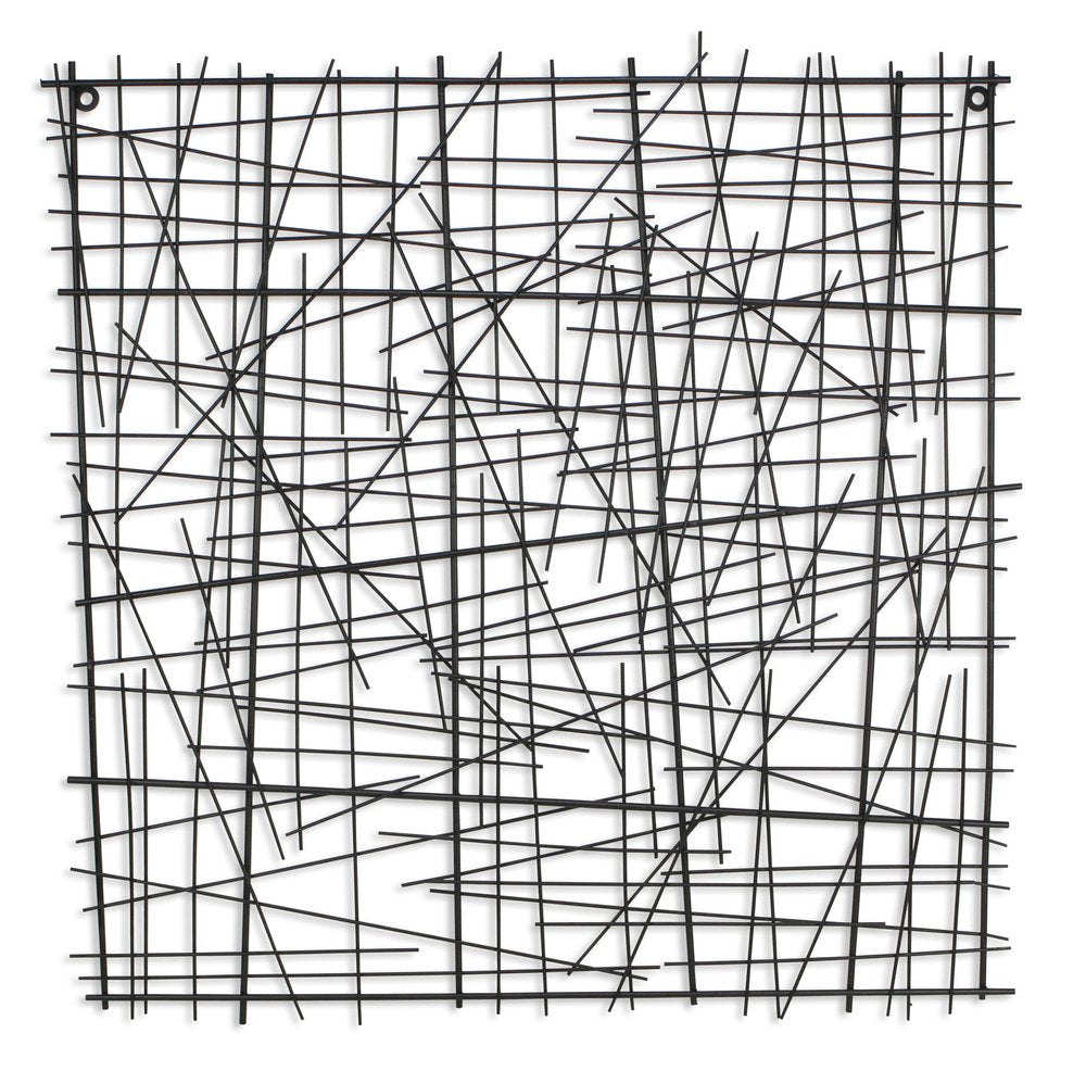 32" X 32" Black Handcrafted Abstract Lines Metal Hanging Dimensional Sculpture