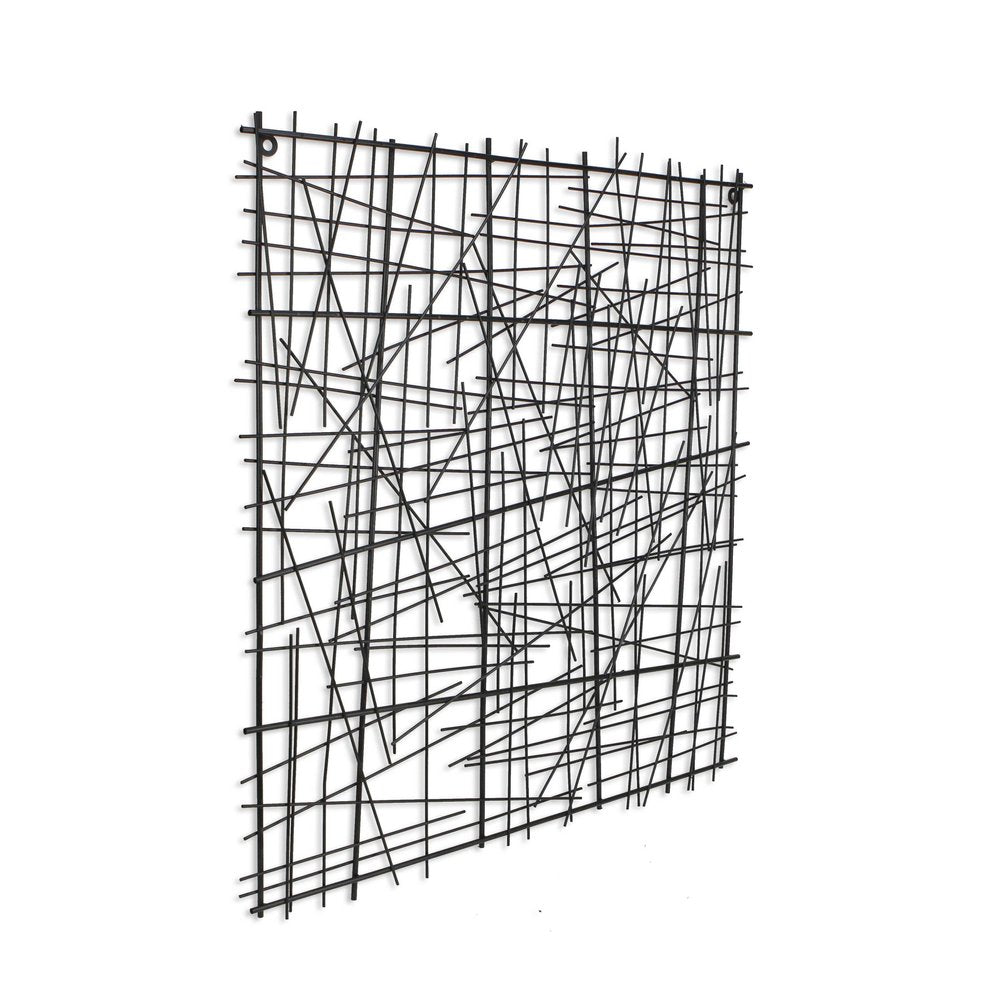 32" X 32" Black Handcrafted Abstract Lines Metal Hanging Dimensional Sculpture