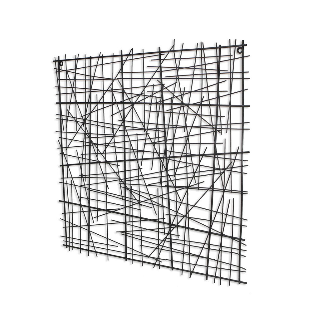 32" X 32" Black Handcrafted Abstract Lines Metal Hanging Dimensional Sculpture