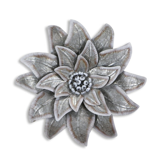 27" X 27" Gray and Off White Galvanized Metal Flower Hanging Dimensional Sculpture