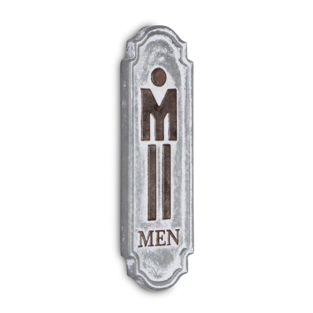 12" X 4" Gray and Brown Handcrafted Mens Room Metal Wall Decor