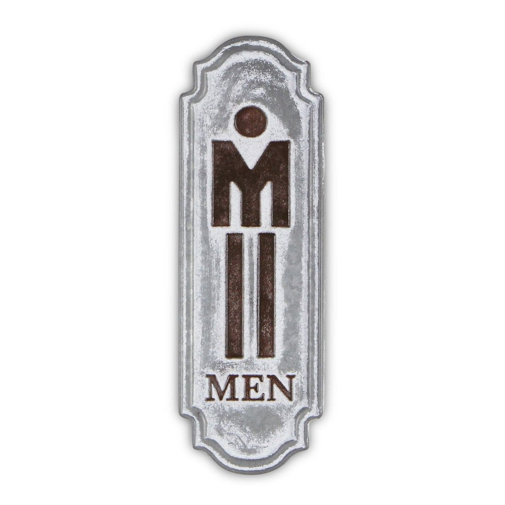 12" X 4" Gray and Brown Handcrafted Mens Room Metal Wall Decor
