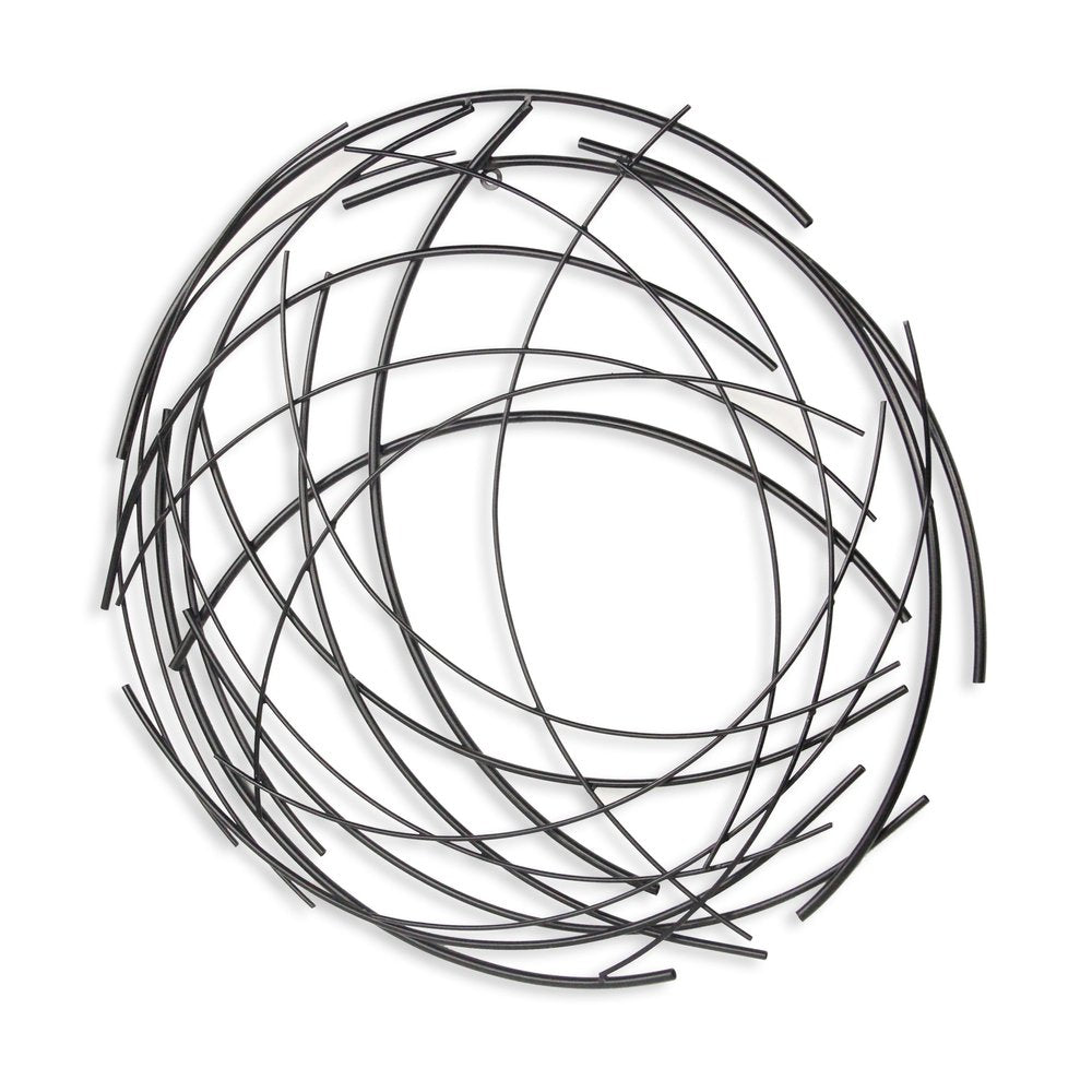 26" X 26" Black Metal Abstract Lines Round Hanging Dimensional Sculpture