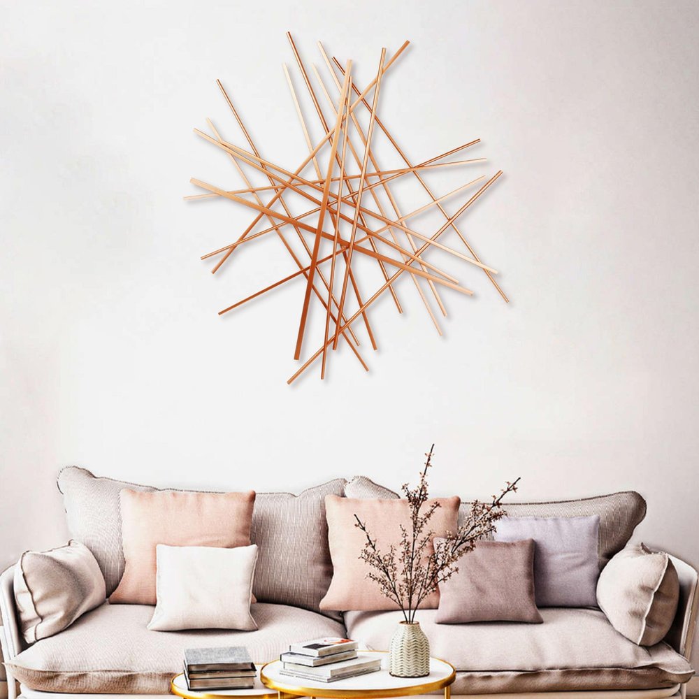 35" X 34" Rose Gold Metal Abstract Lines Hanging Dimensional Sculpture