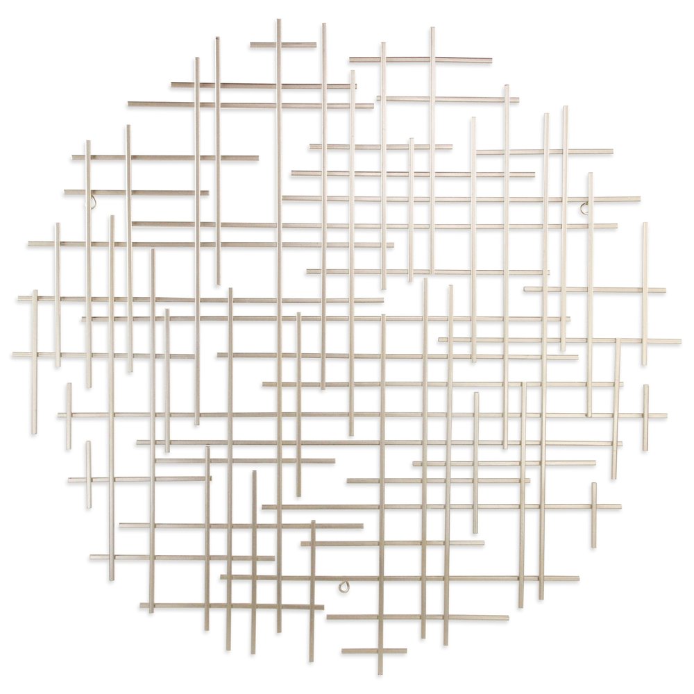 37" X 38" Silver Metal Abstract Lines Round Hanging Dimensional Sculpture