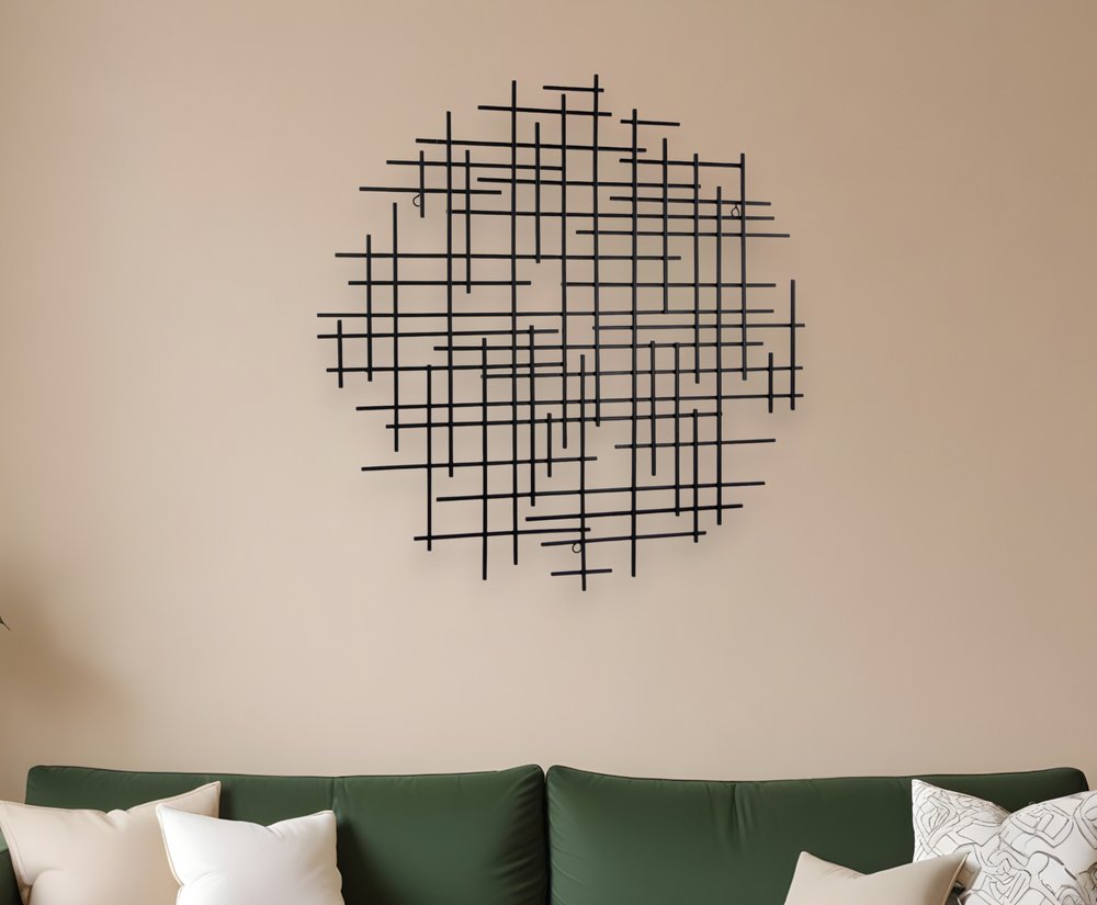 30" X 30" Black Metal Abstract Lines Round Hanging Dimensional Sculpture