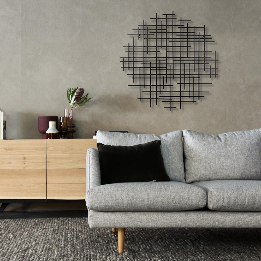 30" X 30" Black Metal Abstract Lines Round Hanging Dimensional Sculpture