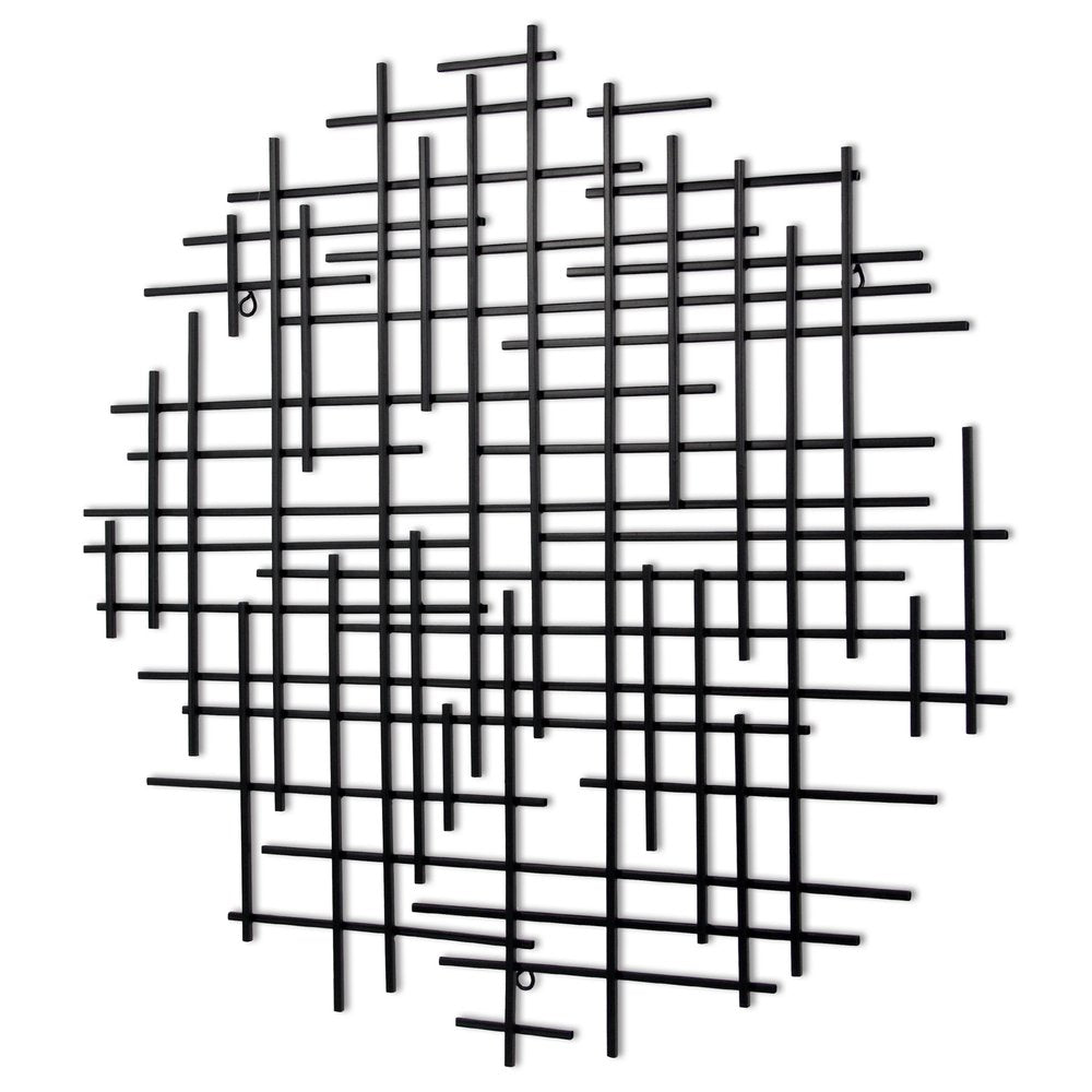 30" X 30" Black Metal Abstract Lines Round Hanging Dimensional Sculpture