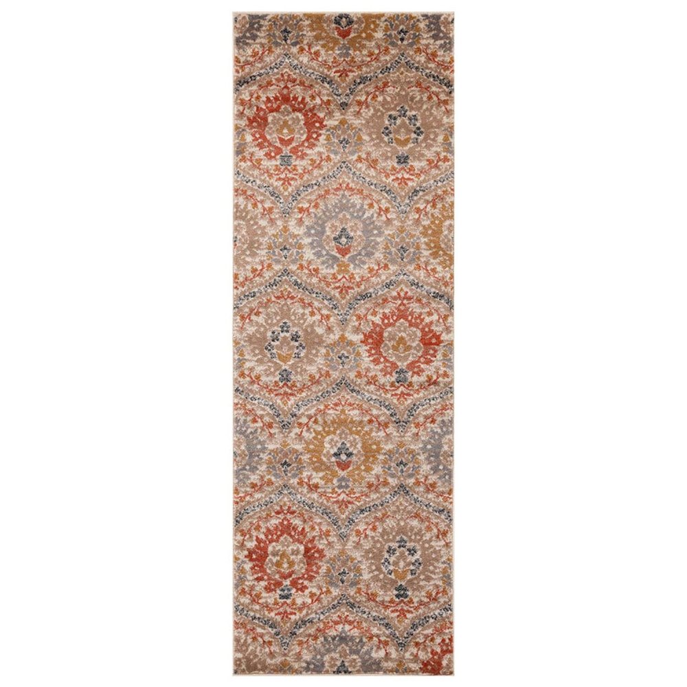 10' Orange And Ivory Floral Runner Rug