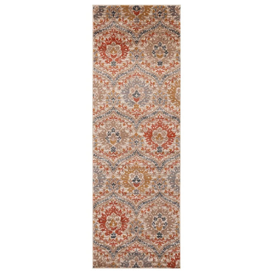 10' Orange And Ivory Floral Runner Rug