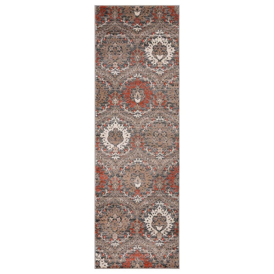 10' Rust Brown And Gray Floral Runner Rug