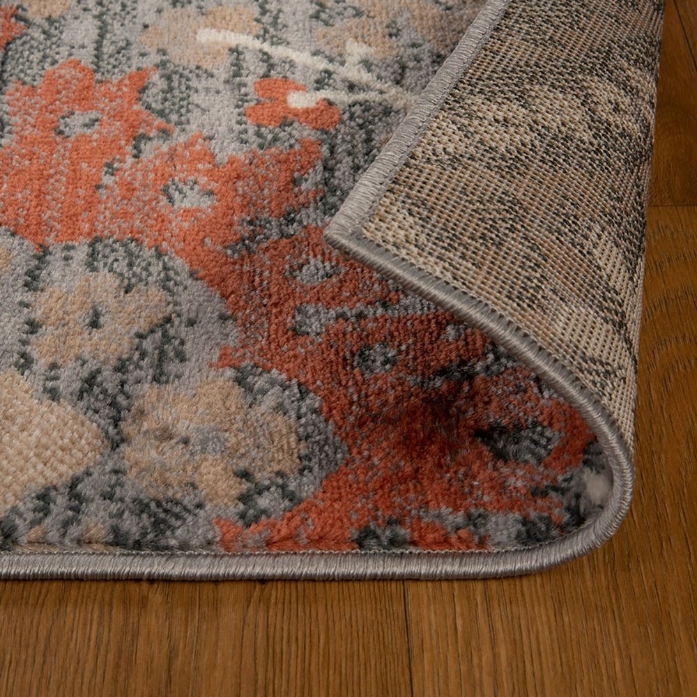 10' Rust Brown And Gray Floral Runner Rug