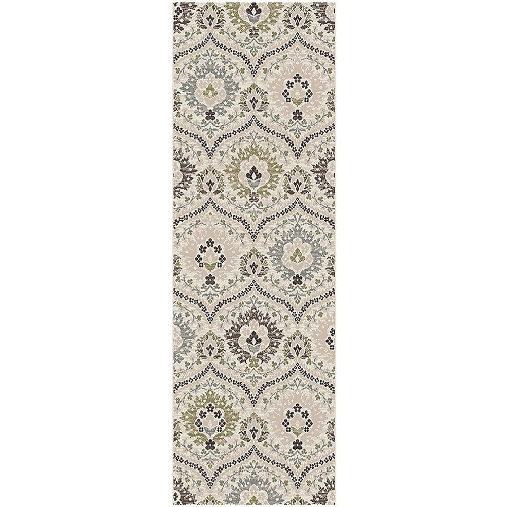 12' Black Ivory And Gray Floral Runner Rug