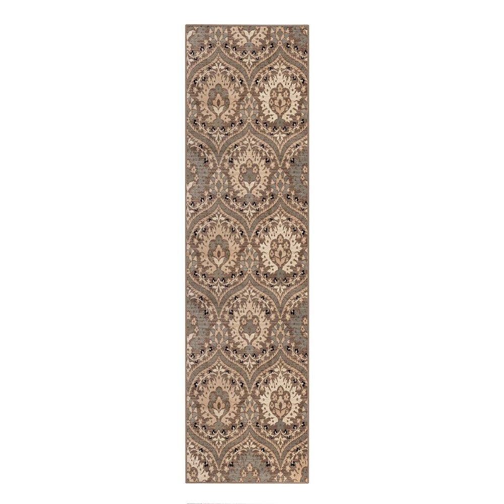 12' Beige And Ivory Floral Runner Rug