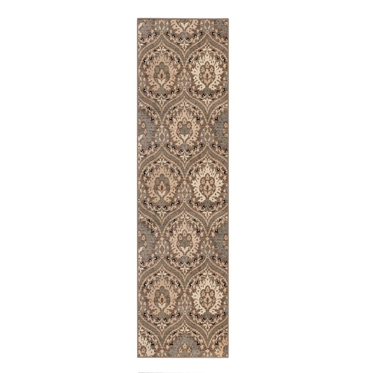 12' Beige And Ivory Floral Runner Rug
