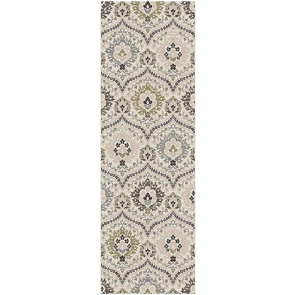 11' Black Ivory And Gray Floral Runner Rug