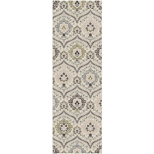 11' Black Ivory And Gray Floral Runner Rug