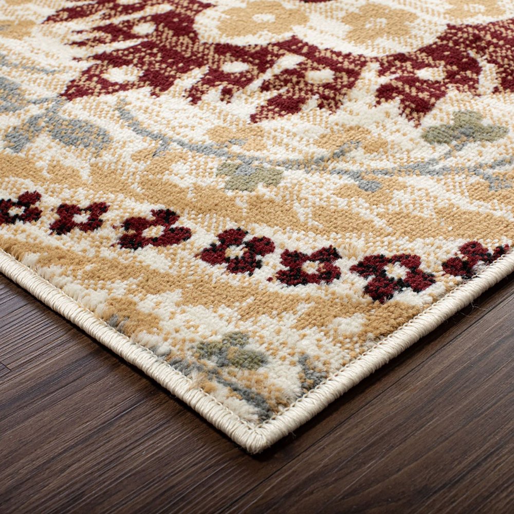 2' X 3' Beige Red And Gray Floral Area Rug