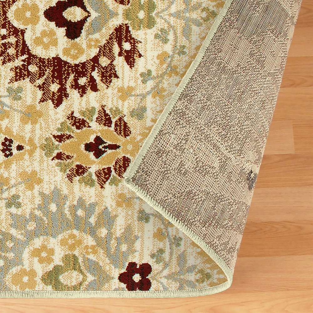 2' X 3' Beige Red And Gray Floral Area Rug