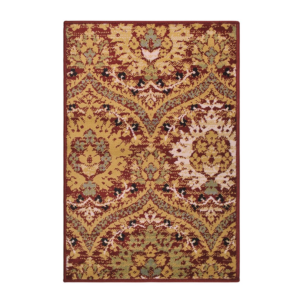 2' X 3' Red And Gold Floral Area Rug