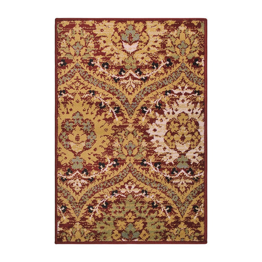 2' X 3' Red And Gold Floral Area Rug