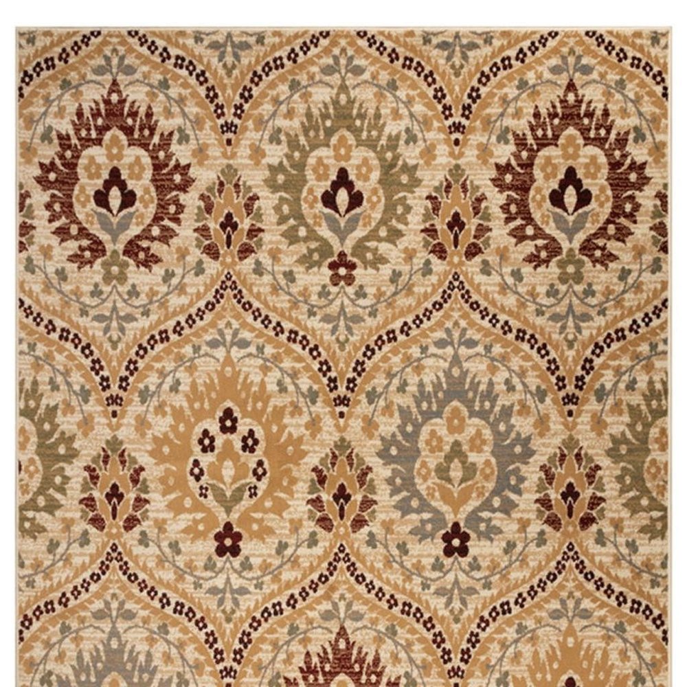 4' X 6' Beige Red And Gray Floral Area Rug