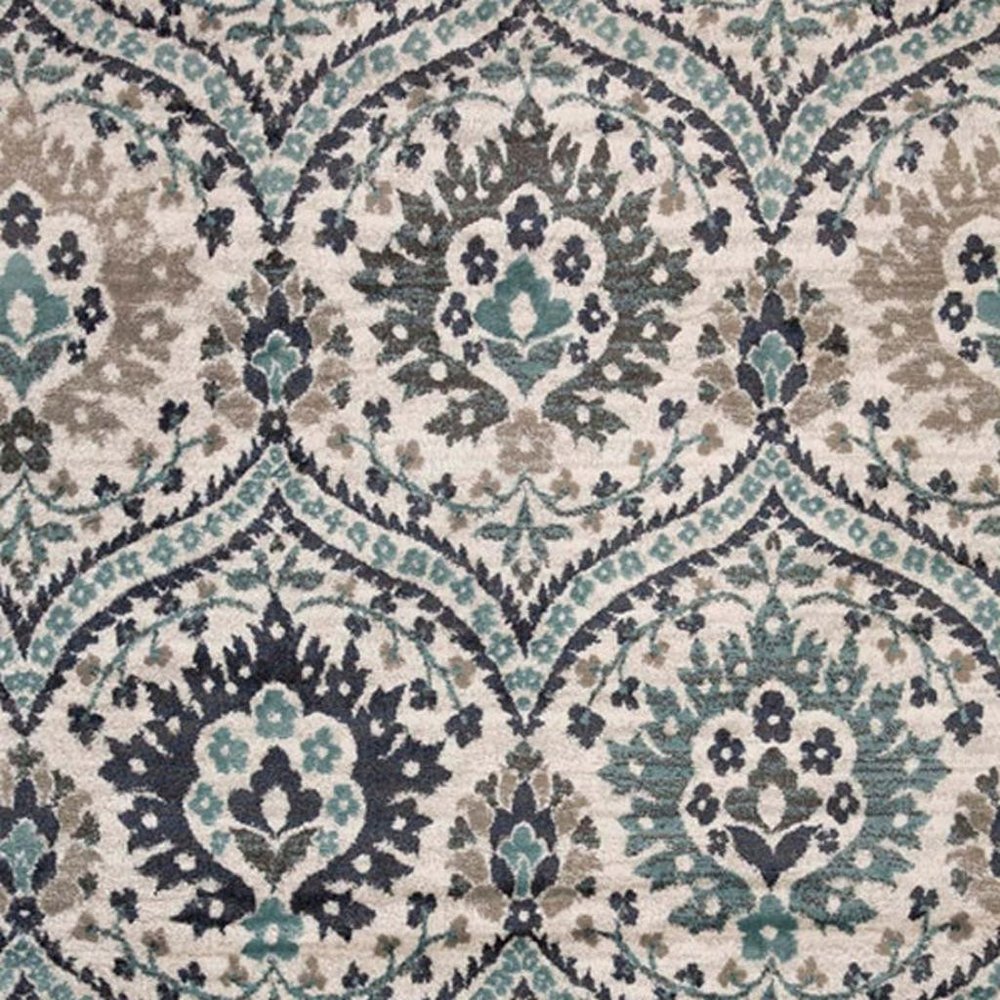 4' X 6' Ivory Blue And Gray Medallion Area Rug