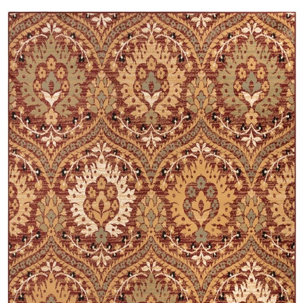 4' X 6' Red And Gold Floral Area Rug