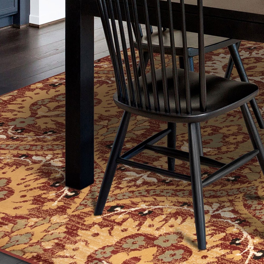 4' X 6' Red And Gold Floral Area Rug