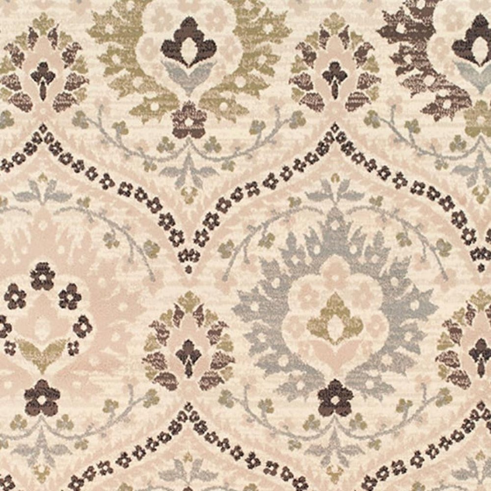 6' X 9' Gray And Ivory Floral Area Rug