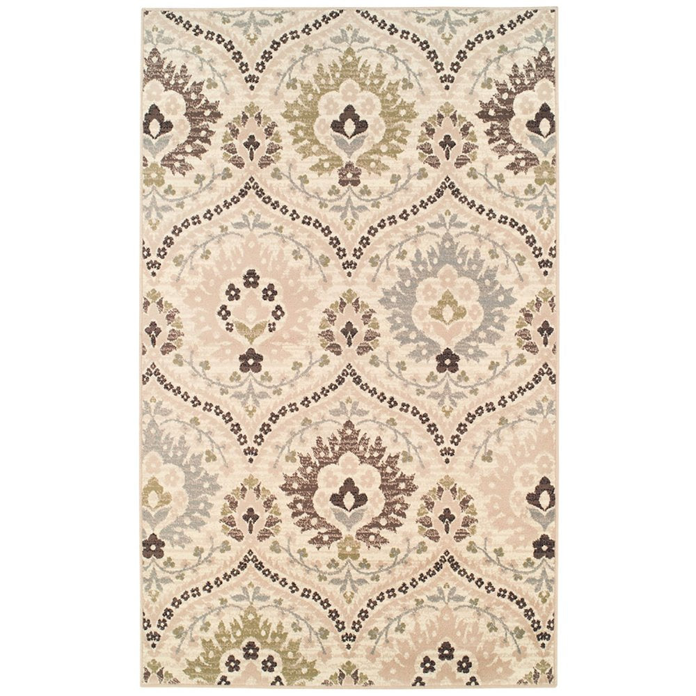 7' X 9' Gray And Ivory Floral Area Rug