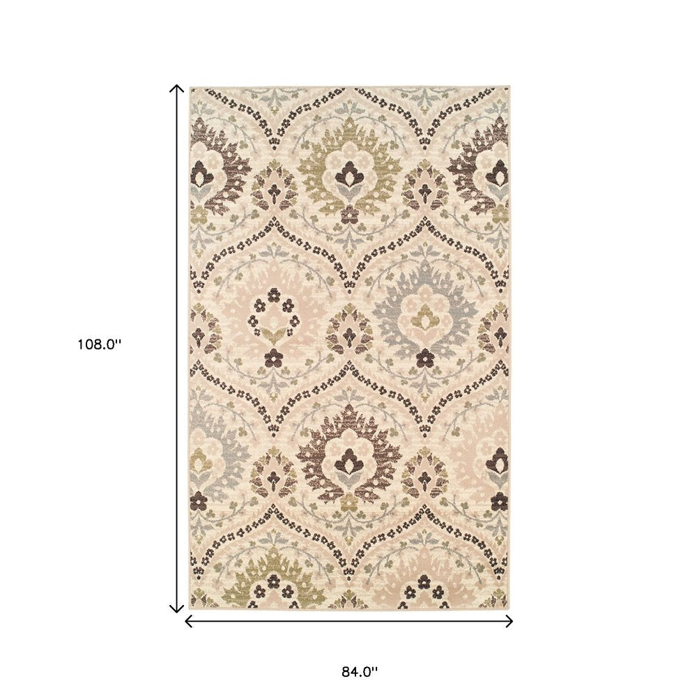 7' X 9' Gray And Ivory Floral Area Rug