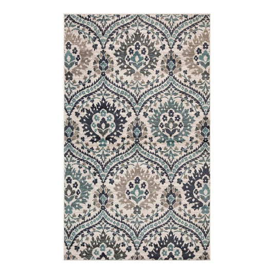 7' X 9' Ivory Blue And Gray Medallion Area Rug