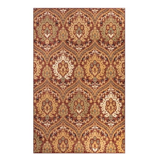 8' X 10' Red And Gold Floral Area Rug