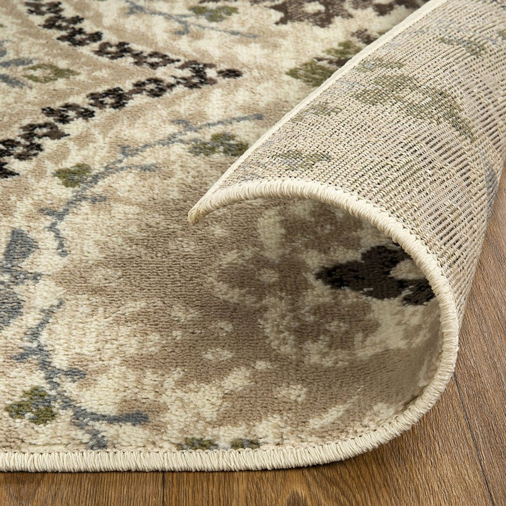 8' Brown Beige And Gray Floral Square Rug
