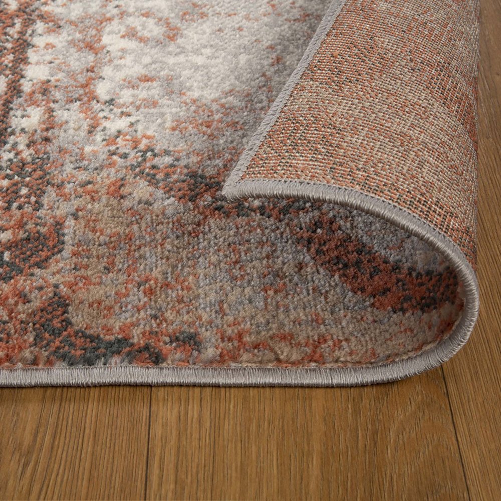 10' Rust And Gray Damask Distressed Runner Rug