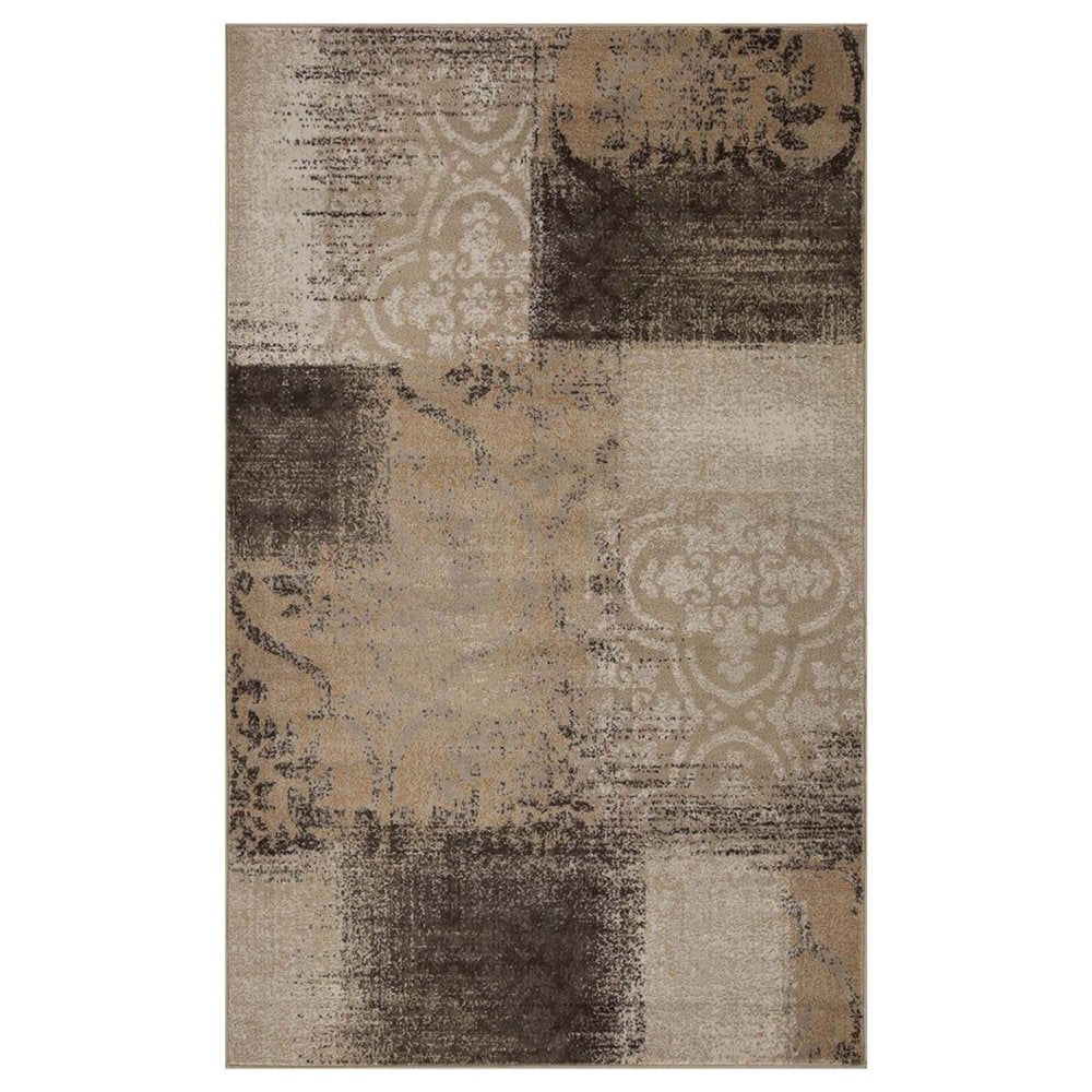 4' X 6' Black And Gray Damask Distressed Area Rug