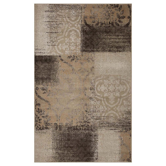 4' X 6' Black And Gray Damask Distressed Area Rug