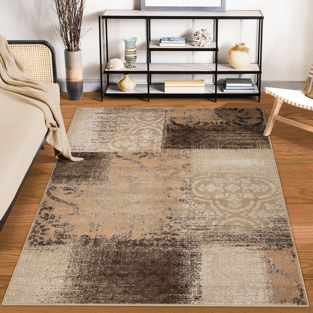 4' X 6' Black And Gray Damask Distressed Area Rug