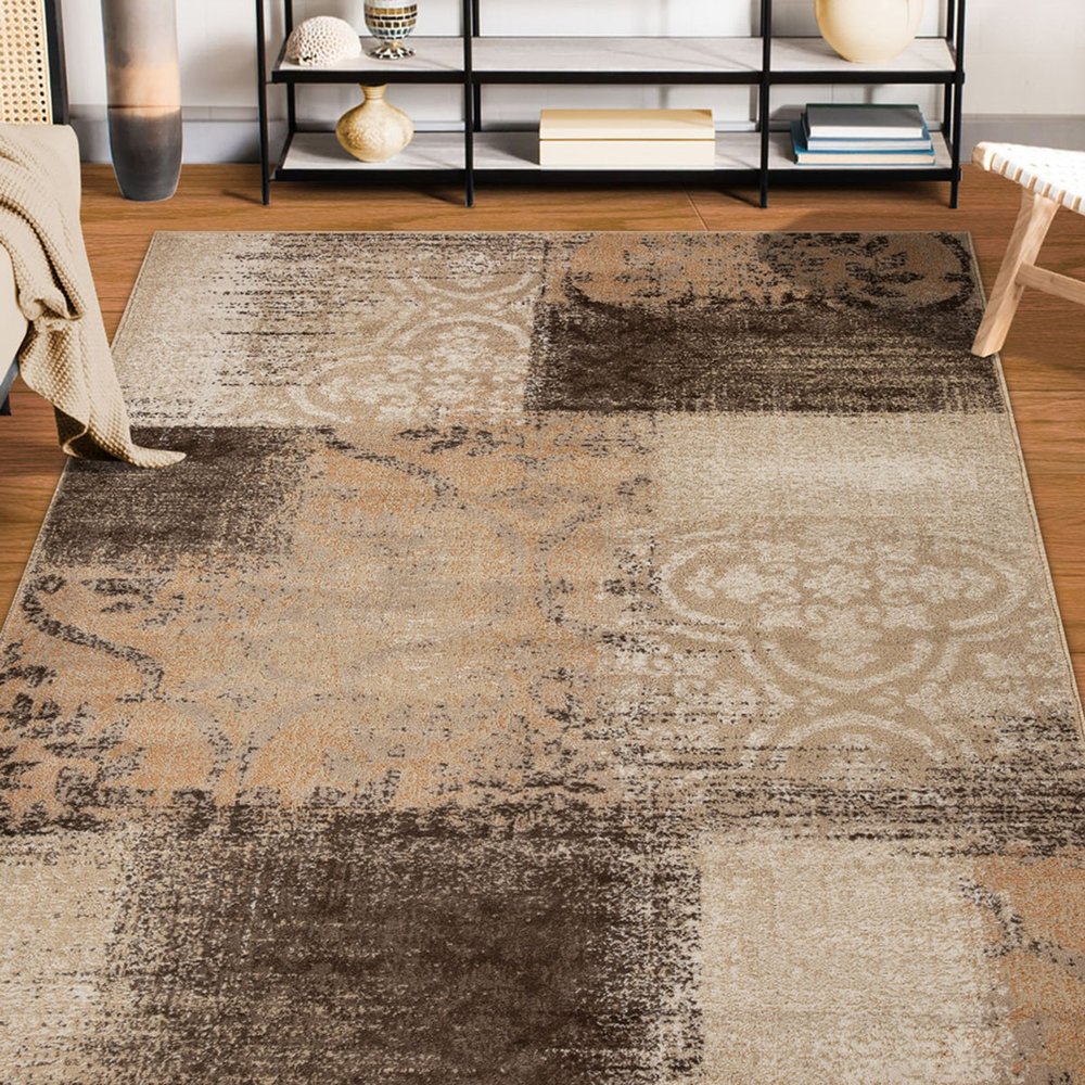 4' X 6' Black And Gray Damask Distressed Area Rug