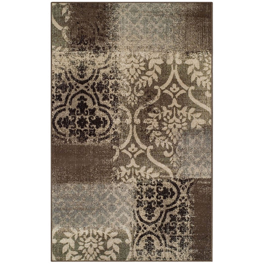 8' X 10' Ivory Brown And Gray Damask Distressed Area Rug