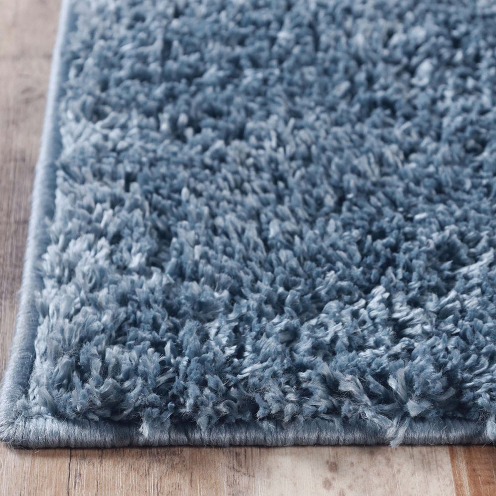 8' Blue Shag Handmade Runner Rug