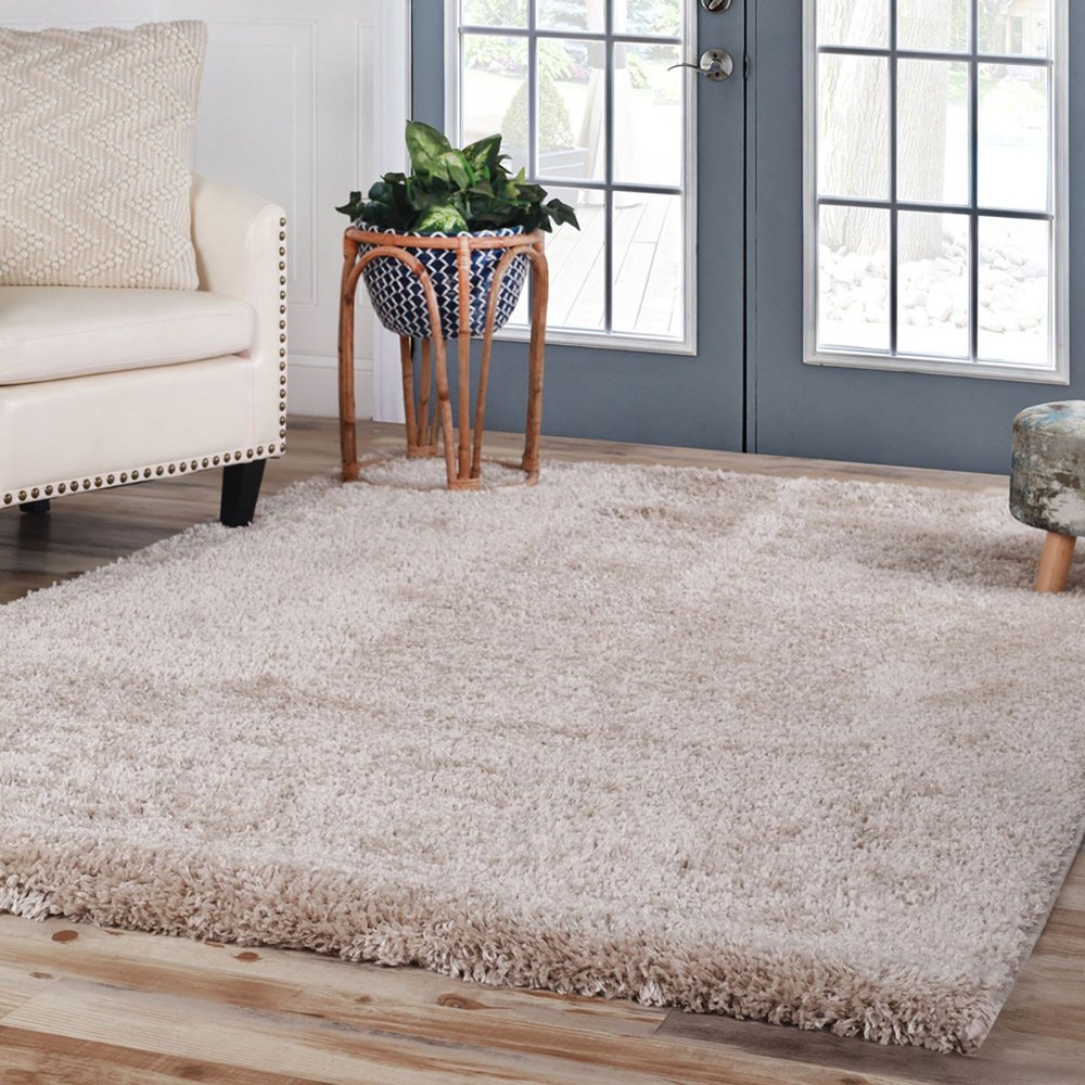 4' X 6' Beige Shag Handmade Area Rug