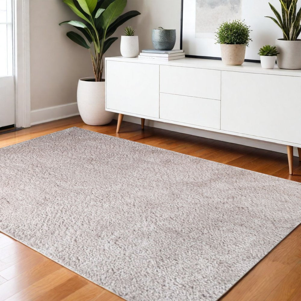 4' X 6' Beige Shag Handmade Area Rug