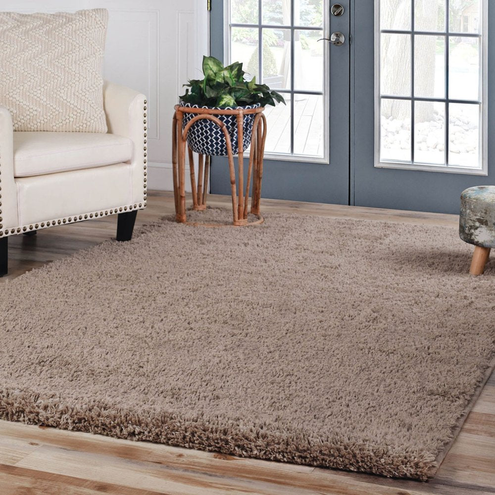 5' X 8' Taupe Shag Handmade Area Rug