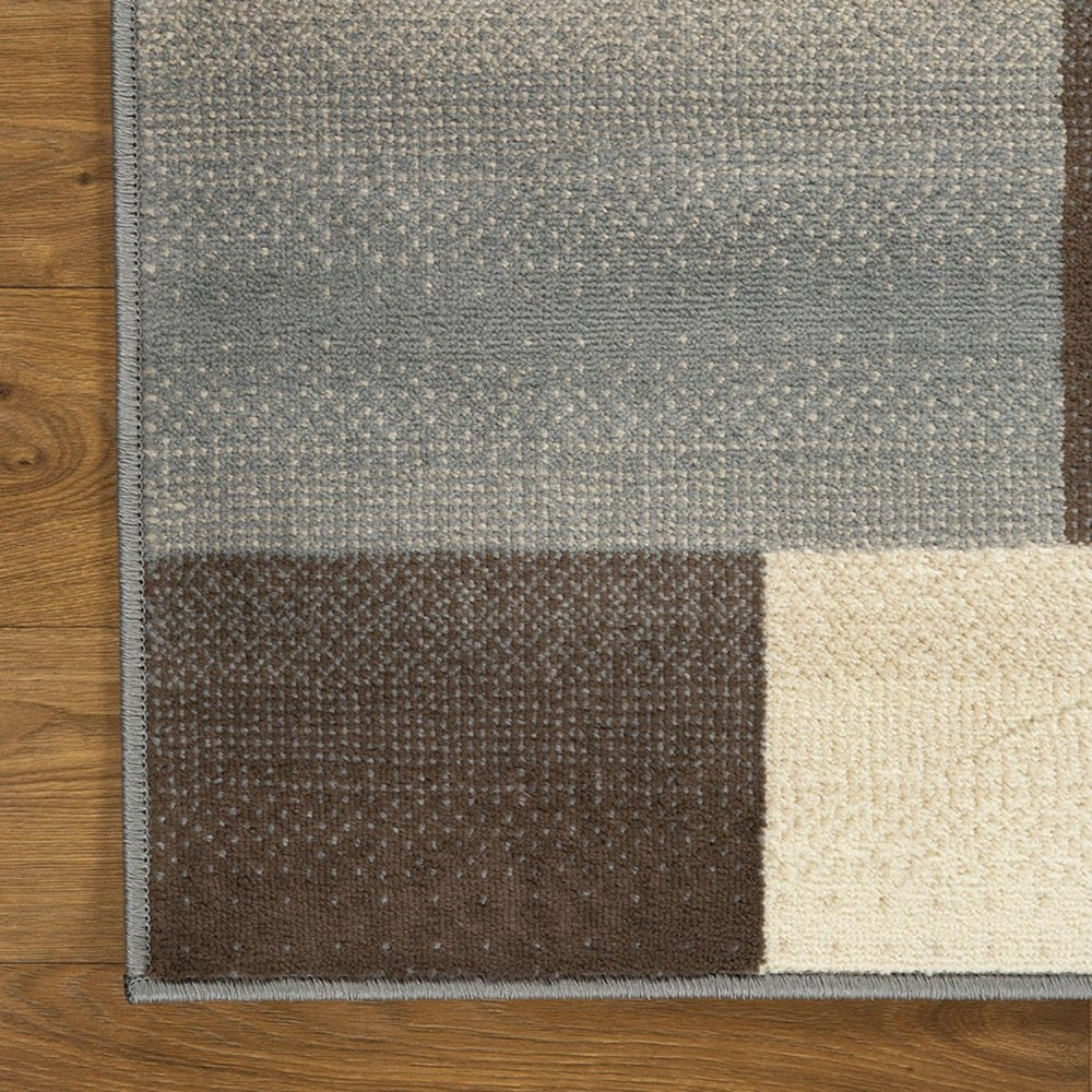 12' Gray Tan And Brown Patchwork Runner Rug