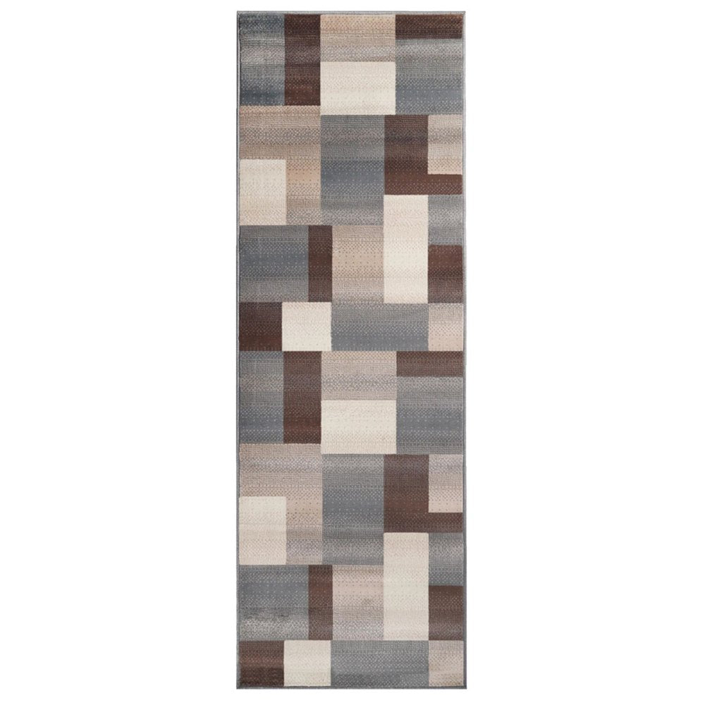 11' Gray Tan And Brown Patchwork Runner Rug