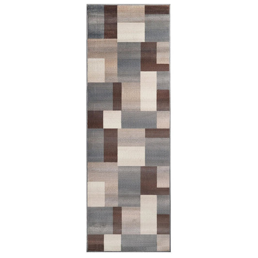11' Gray Tan And Brown Patchwork Runner Rug