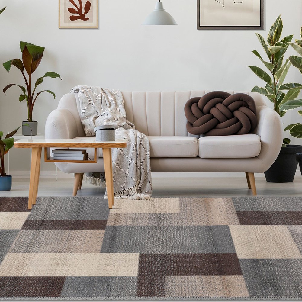 3' X 5' Gray Tan And Brown Patchwork Area Rug
