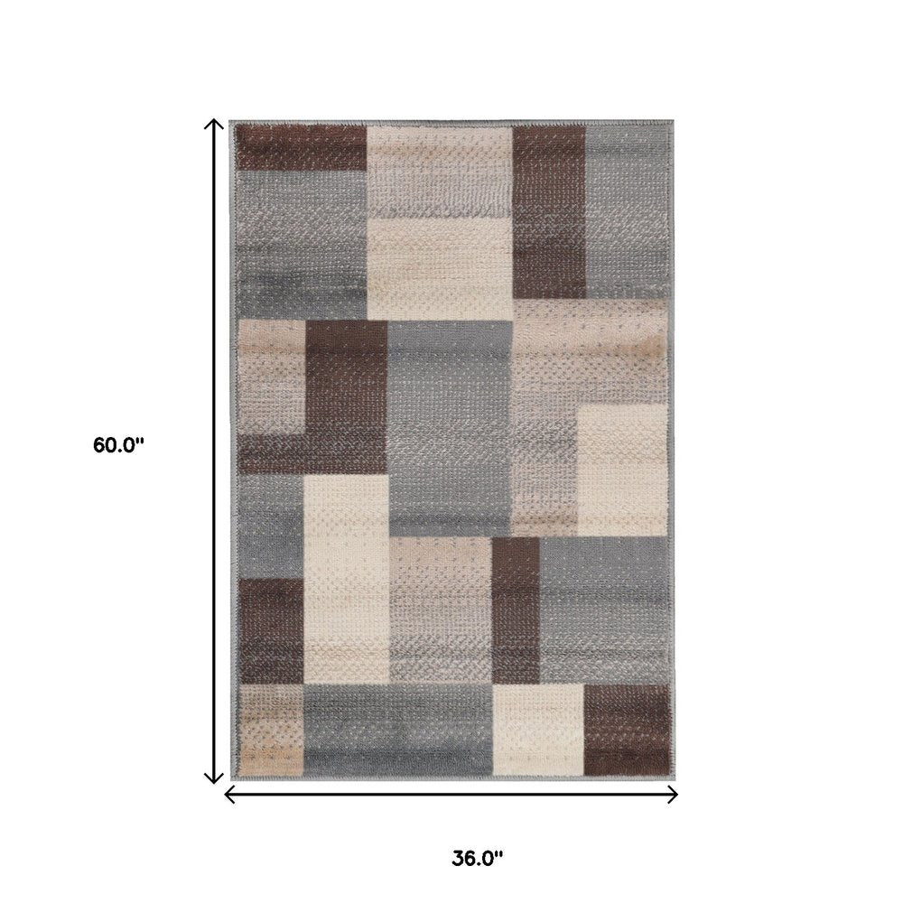 3' X 5' Gray Tan And Brown Patchwork Area Rug
